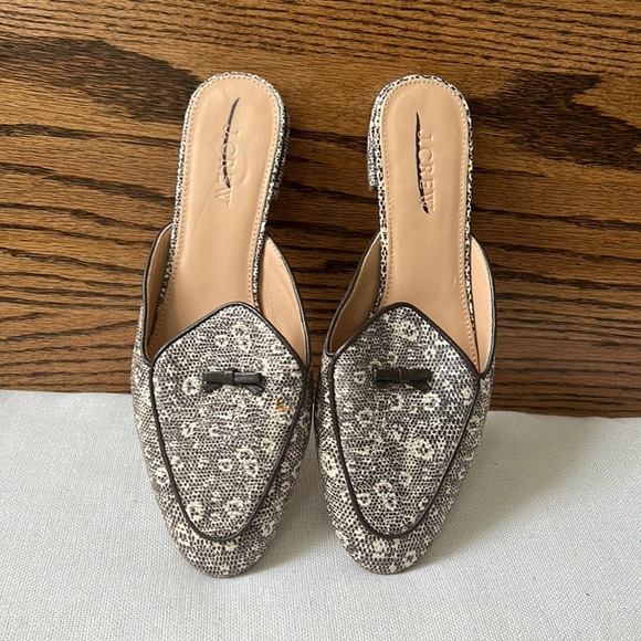 JCrew Piped Loafer Mules in Embossed Leather Sz 7.5 H8159